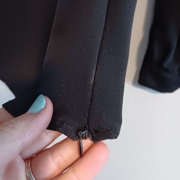 Seril Line Women's Size 38 Small Long Sleeve Black Blouse Side Zip Turkey Gold - Picture 9 of 13